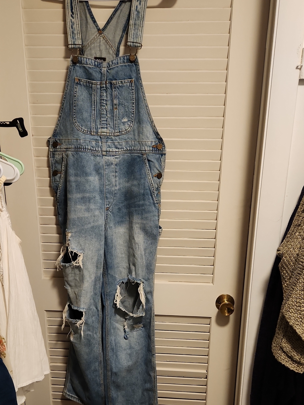 BDG Light Blue Denim Bib Overalls with Contrast Topstitching